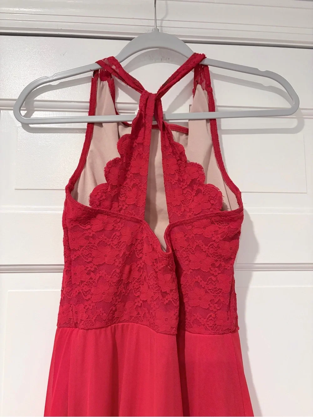 Weissman Lace Plunge Maxi Dance Dress – Red – Adult Medium MA – Style 17727
